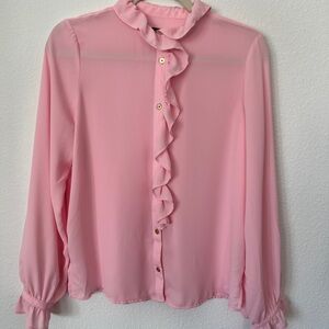 J. Crew Soft Pink Ruffle Button-Up Blouse